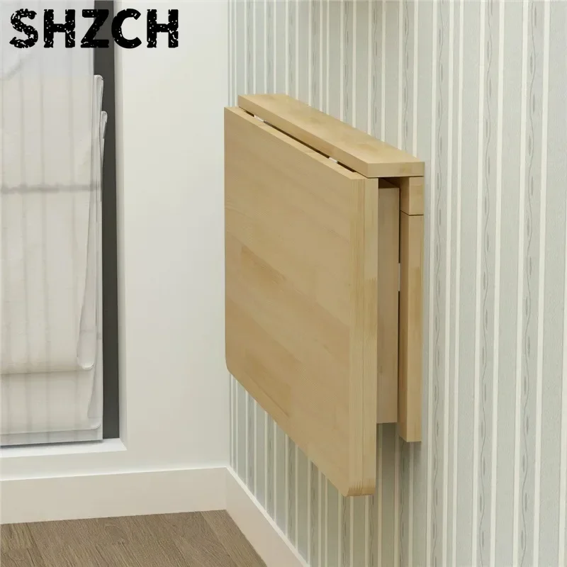 Wall Mounted Solid Wood Folding Table - Triangular Bracket Load-Bearing Waterproof Stain-Resistant Easy to Clean for Home Office