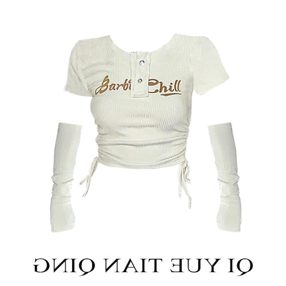 

Fashion Women T-shirt Long Sleeve Crew Neck Solid Slim Fit Ladies Crop Top with Thumb Holes for Daily Streetwear Summer Camis