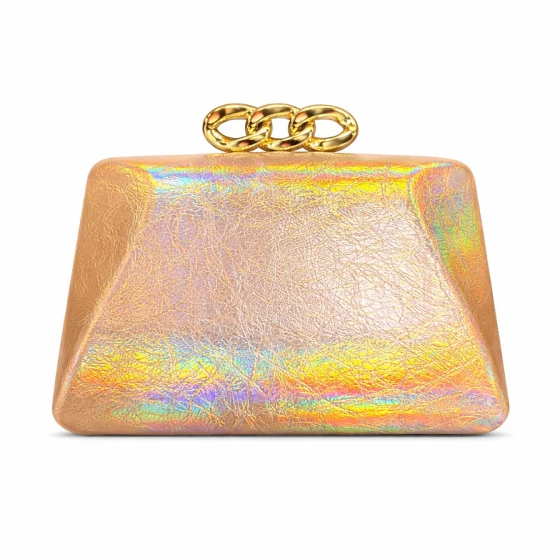 Holographic Iridescent Clutch Bag Fashion Gold Buckle Clasp PU Shell Evening Purse Women's Glitter Handbag Gala Night Parties