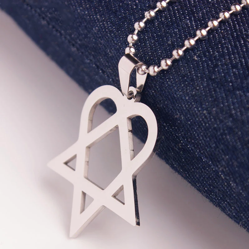 Triangle Heart Star Pendants  Beads Chain Heartagram Necklaces for Women Men  Choker Jewelry Cutout Heart Necklace Wholesale