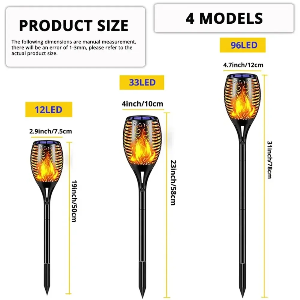 Solar Garden Flame Light 96LED Solar Lights Outdoor Flickering Torch Waterproof Decor Landscape Lawn Lamp Path Lighting image 3