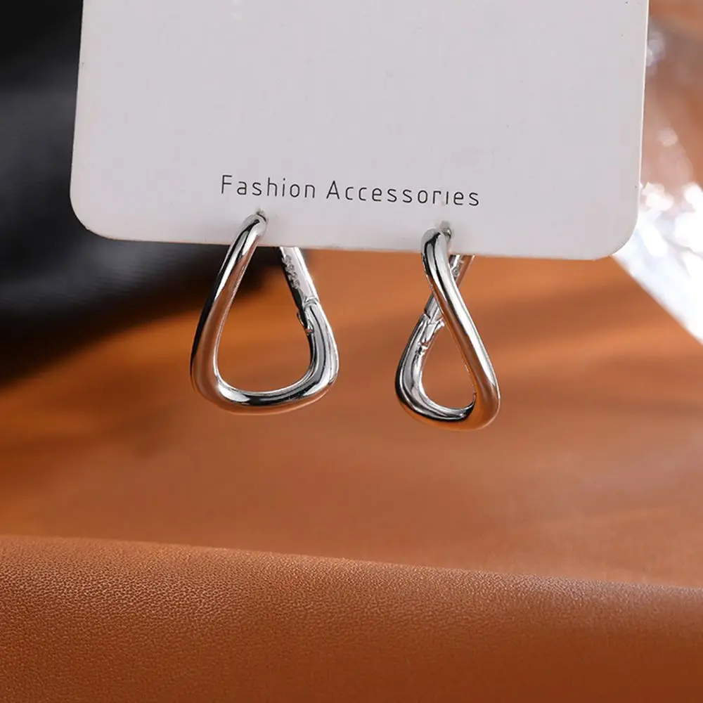 925 Sterling Silver Plain Hoop Stud Earrings New Women\'s Geometric Ear Studs Silver Irregular Dislocation Earring Korean Jewelry