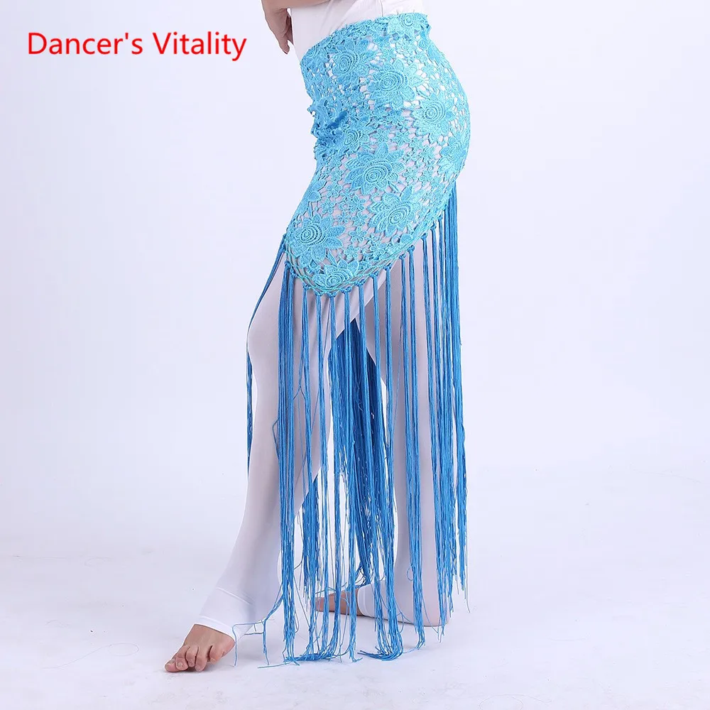 Ropa hecha a mano para danza del vientre para mujer, ropa para bailar Flores, flecos largos, cinturón Triangular tejido a mano, danza del vientre, cadera