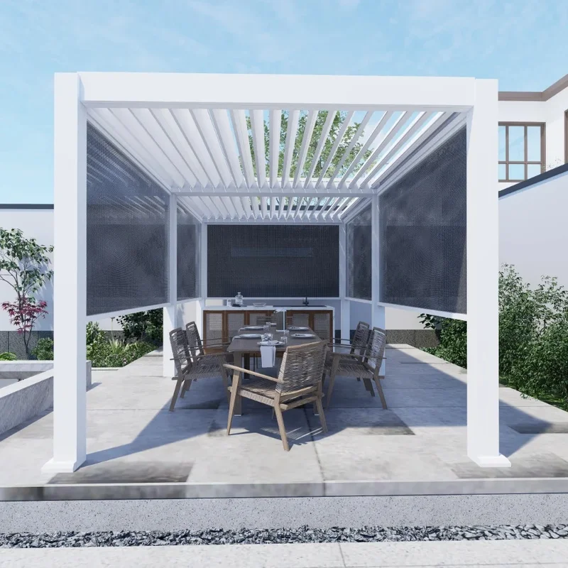 Type-175 Outdoor Waterproof Pergola with Screen Aluminium Motorized Louvered 6x3 Pergola Bioclimatic Gazebo Shading