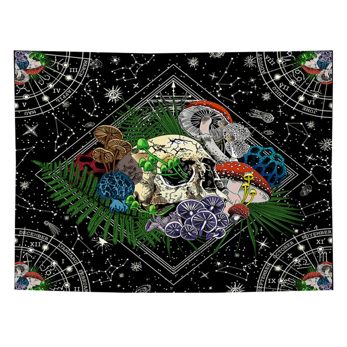 1/5pcs Large Skull Tapestry Colourful Mushroom Night Tapestry Starry Wall Hanging Carpet Aesthetic Background Tapestry Home