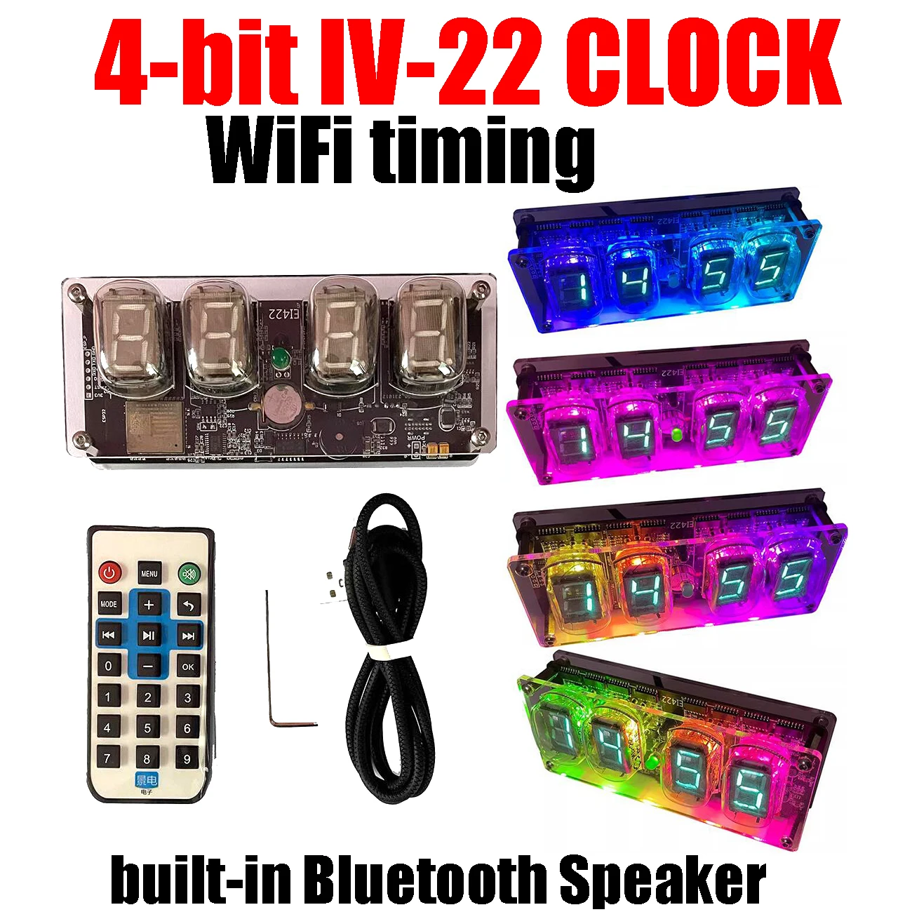 4-bit IV-22 świetlówka ZEGAR WiFi Lampa elektroniczna ZEGAR Czas Dane Wyświetlacz temperatury Budzik Głośnik Bluetooth
