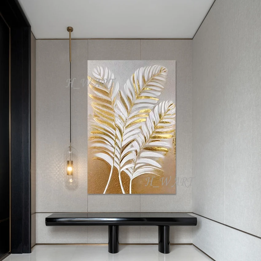 

Gold Foil Textured Art Picture, Canvas Artwork, Plant Scenery Abstract Paintings, Decorative Items For Cafe, Modern Acrylic Wall