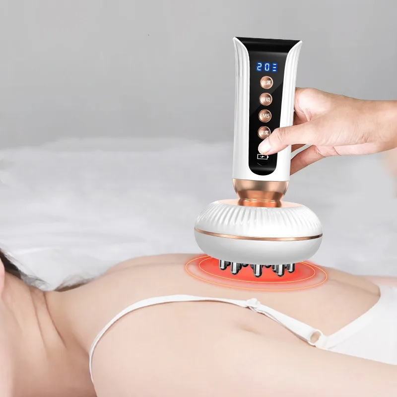 EMS Microcurrent Meridian Brush Wireless Heating Vibration Red Light Anti Cellulite Lymphatic Drainage Full Body  Massage Tool