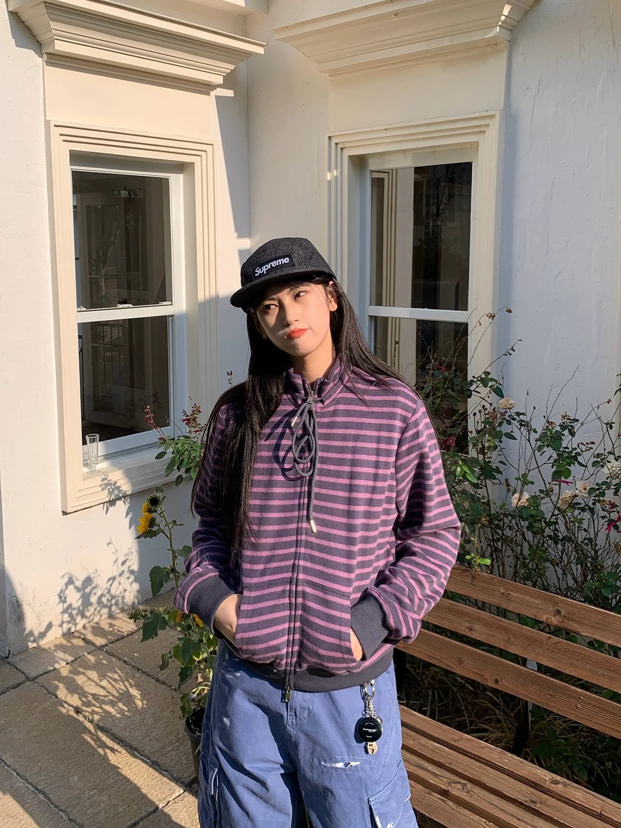 

Американская ретро-куртка с полосками, воротником-стойкой и молнией, женская повседневная верхняя одежда из смесового хлопка для весны и осени, универсальная