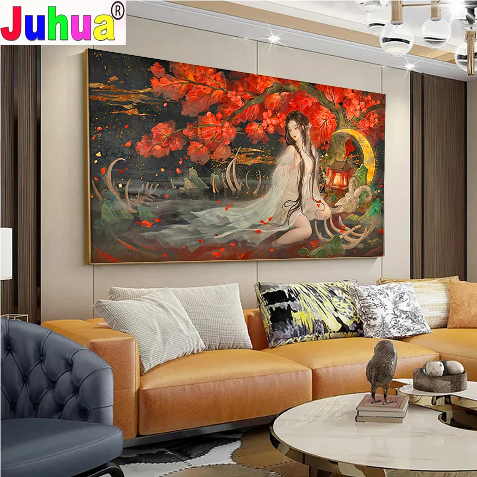 5d Rhinestones for Embroidery Japanese Geisha Woman Diy Diamond Painting Cross Stitch Mosaic Sakura Flower Landscape Wall Arts