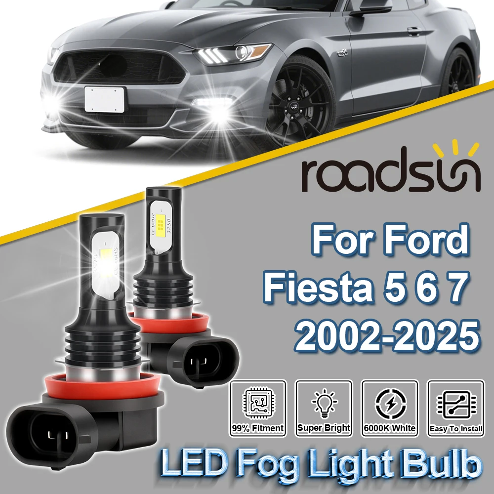 

ROADSUN 2X For Ford Fiesta 5 6 7 2002 2003 2004 2005 2006 2007 2008-2025 H11 Canbus Car LED Fog Light Bulb Ultra Bright Fog Lamp