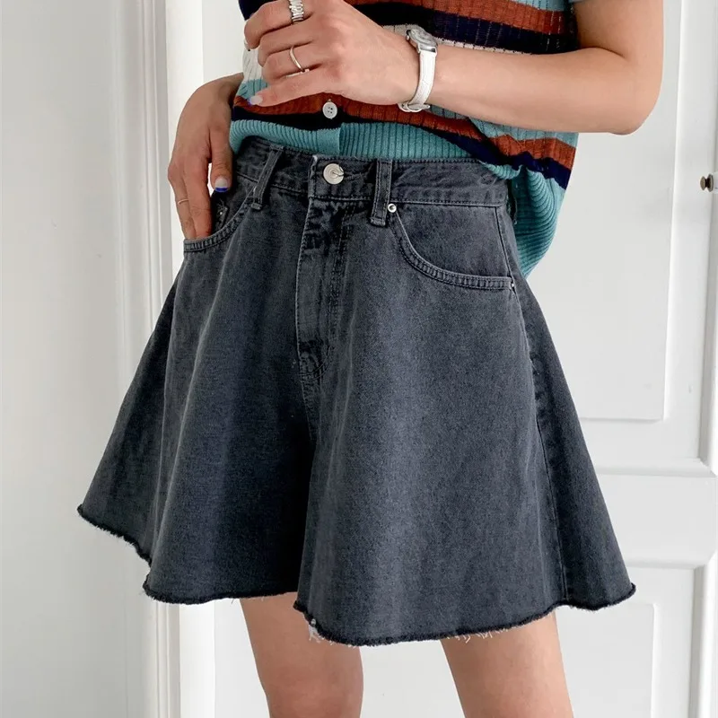 

High Waist Wide Leg Denim Shorts Casual Style Retro Washed Cotton 100% High Elasticity Ladies Fashionable Versatile Summer 2026