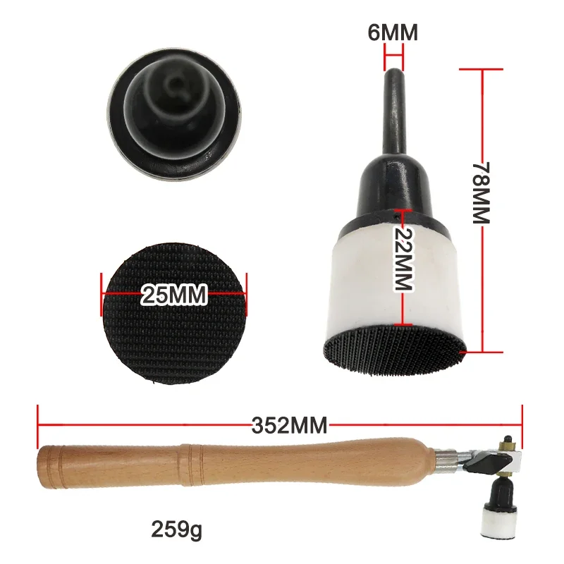 Long Hardwood Handle Sandpaper and Foam Pad for Woodworking Bowl Sander Sanding Tool 1Inch 2Inch Hook&Loop Sanding PU Pad