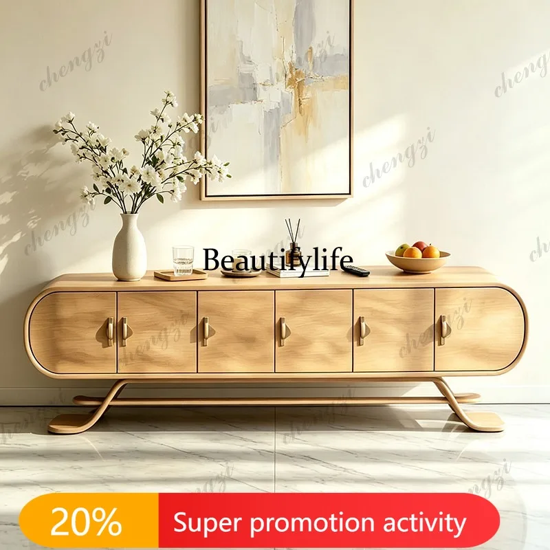 D132 Italian minimalist solid wood TV cabinet living room household locker medium antique storage low cabinet