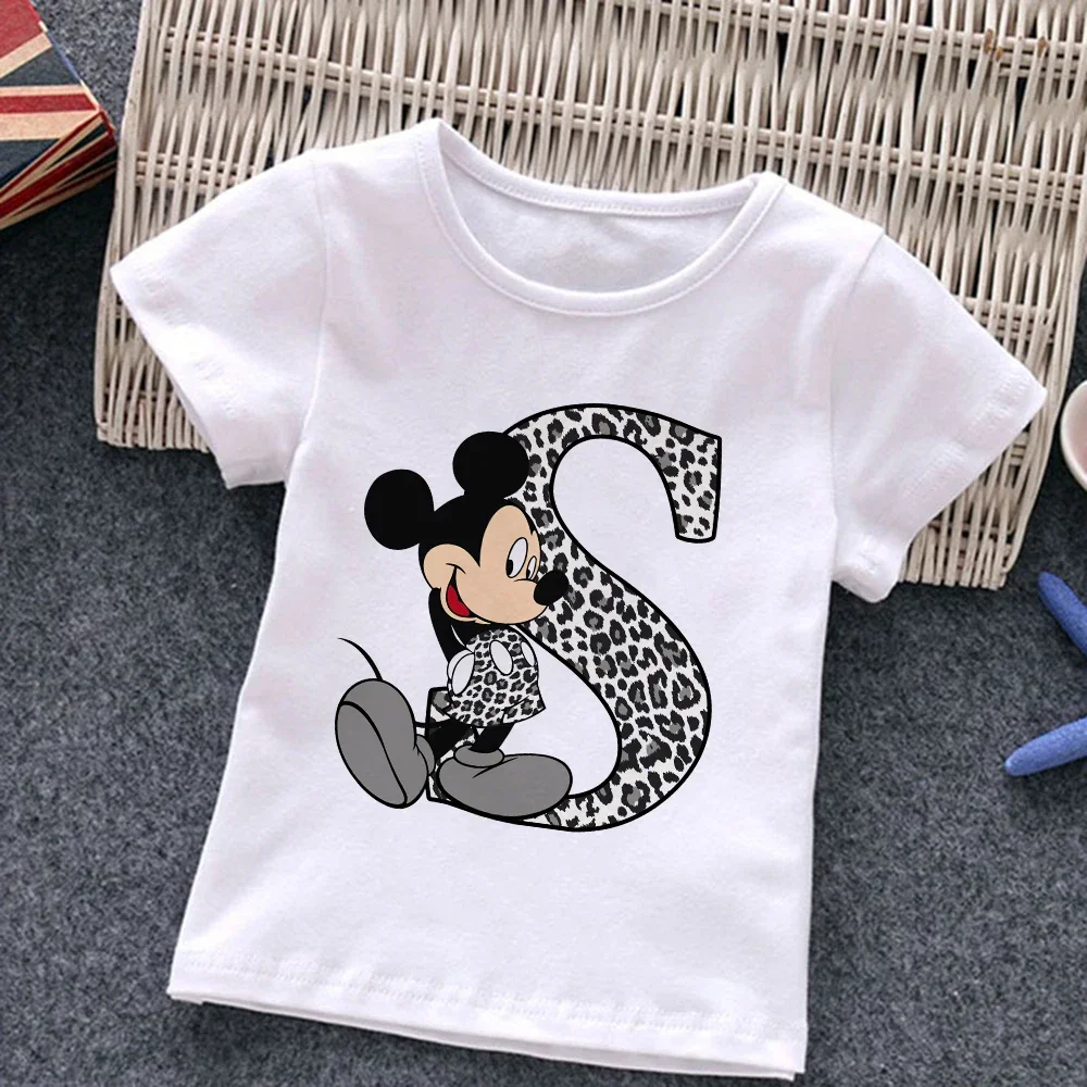 

Mickey Mouse Children T-Shirt Letter Name Combination Tee Shirts Disney Cartoons Kawaii Kid Casual Clothes Fashion Girl Boy Tops