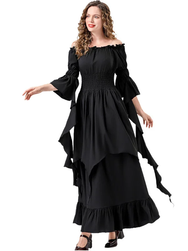 Gothic Sle Medievale Retro Court Dr Abito lungo da donna Costume loween Elfo Outfit Fibra di poliestere 00% Costume di scena