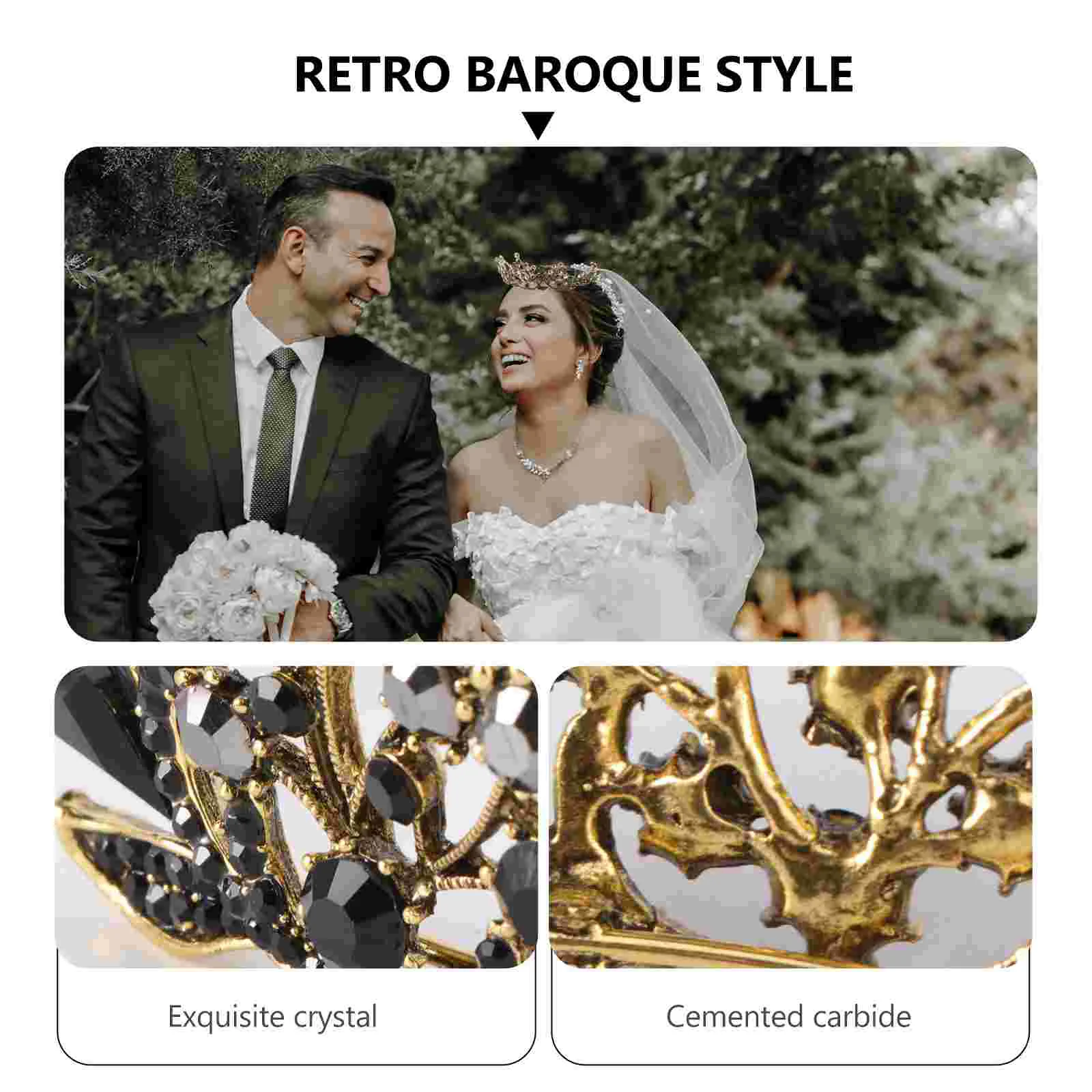 Couronne noire rétro baroque en cristal, robe de Rhde mariée, accessoires pour cheveux, bijoux en alliage, vintage