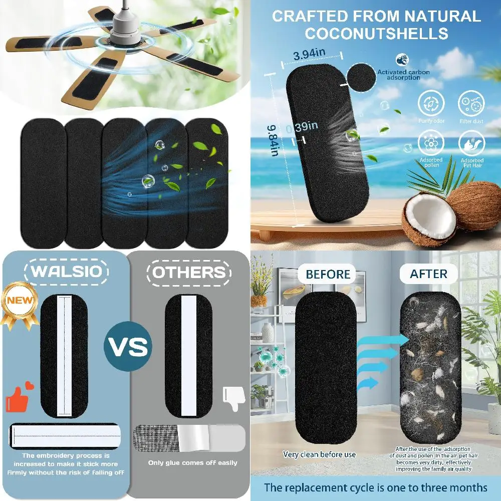 5 фильтров для потолочных вентиляторов, лопасти для потолочных вентиляторов, фильтры с активированным углем для потолочного вентилятора, воздушный фильтр для обычного дома