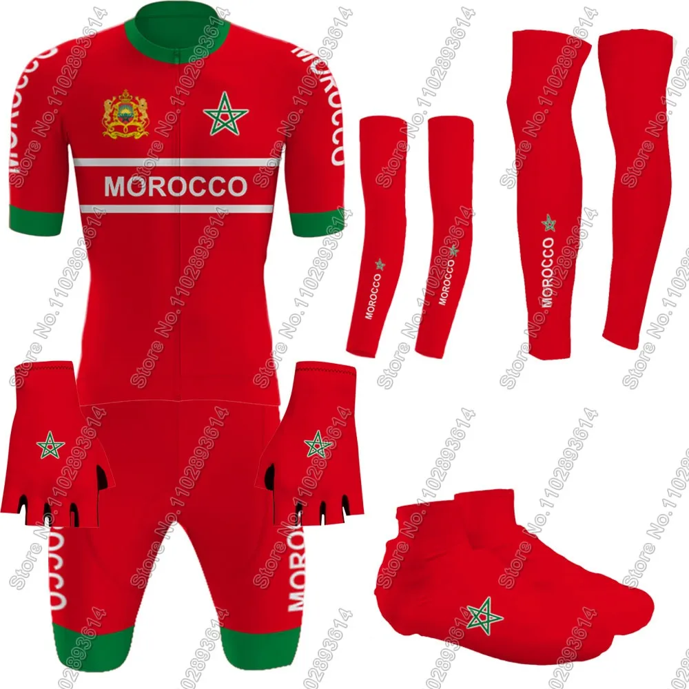 Morocco Cycling Jersey 2024 Red Set Short Sleeve Leg Warmer Clothing Summer Road Bike Shirts Suit Bicycle Bib Shorts MTB Maillot