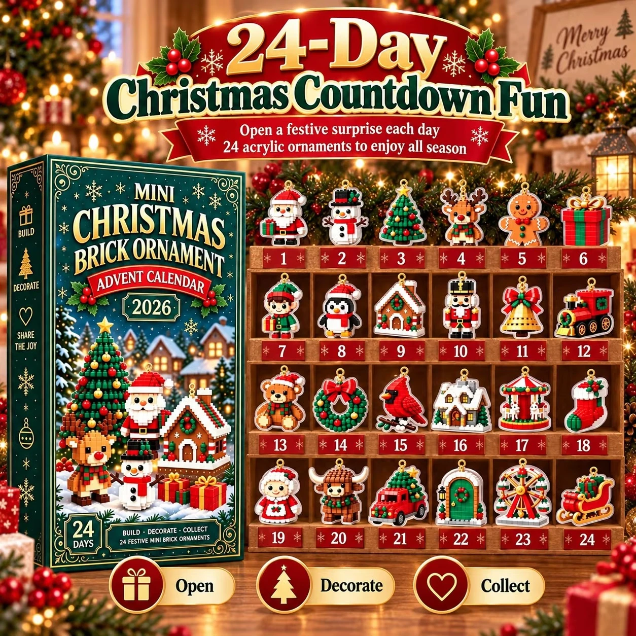 *-*2026 Christmas Advent Calendar 24 Day Countdown Mini Christmas Ornaments Mystery Box Holiday Decor Surprise Gift Collection