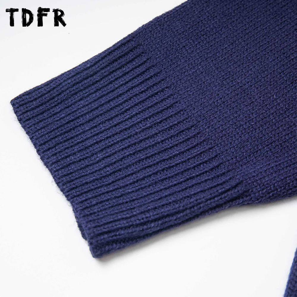 Flower Embroidery Knitted Sweater Mens Autumn Winter Retro Spliced Lapel Drop Shoulder Long Sleeve Pullover Man