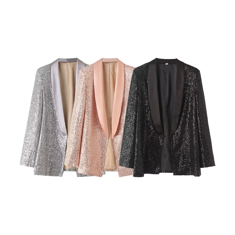 Taop&Za 2024 Spring New Product Women's Fashion and Casual Versatile Sequin Decorative Suit Coat