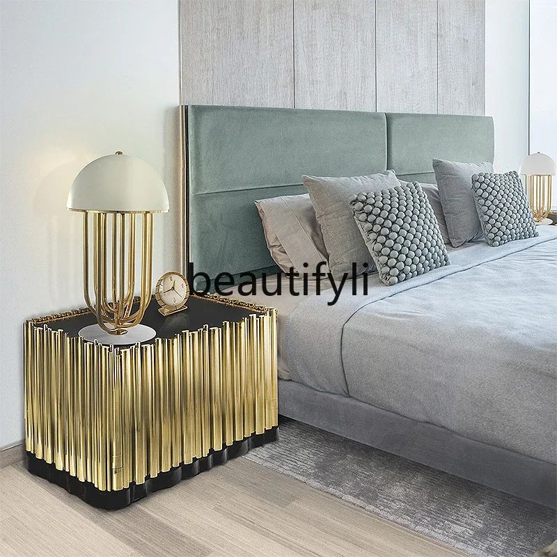 Bedside Table Stainless Steel Villa Hotel Modern Home Italian Premium Storage Bedside Cabinet