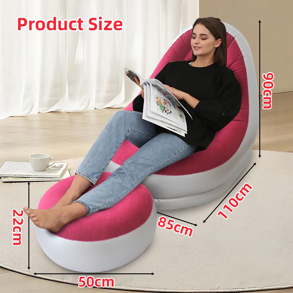 Inflatable Sofa with Stool 6 Colors Available Portable Lazy Sofa Lounge Chair for Outdoor Indoor Camping