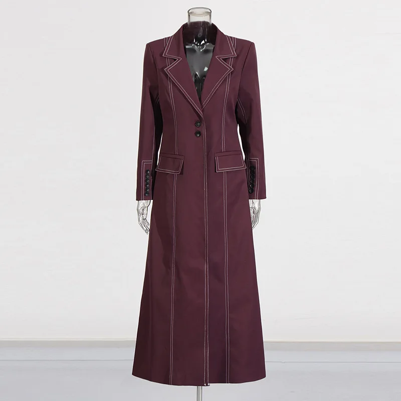 

Autumn Elegant Trench Coat For Women Lapel Long Sleeve Patchwork Button Windbreaker Pocket Vintage Style Long Coats