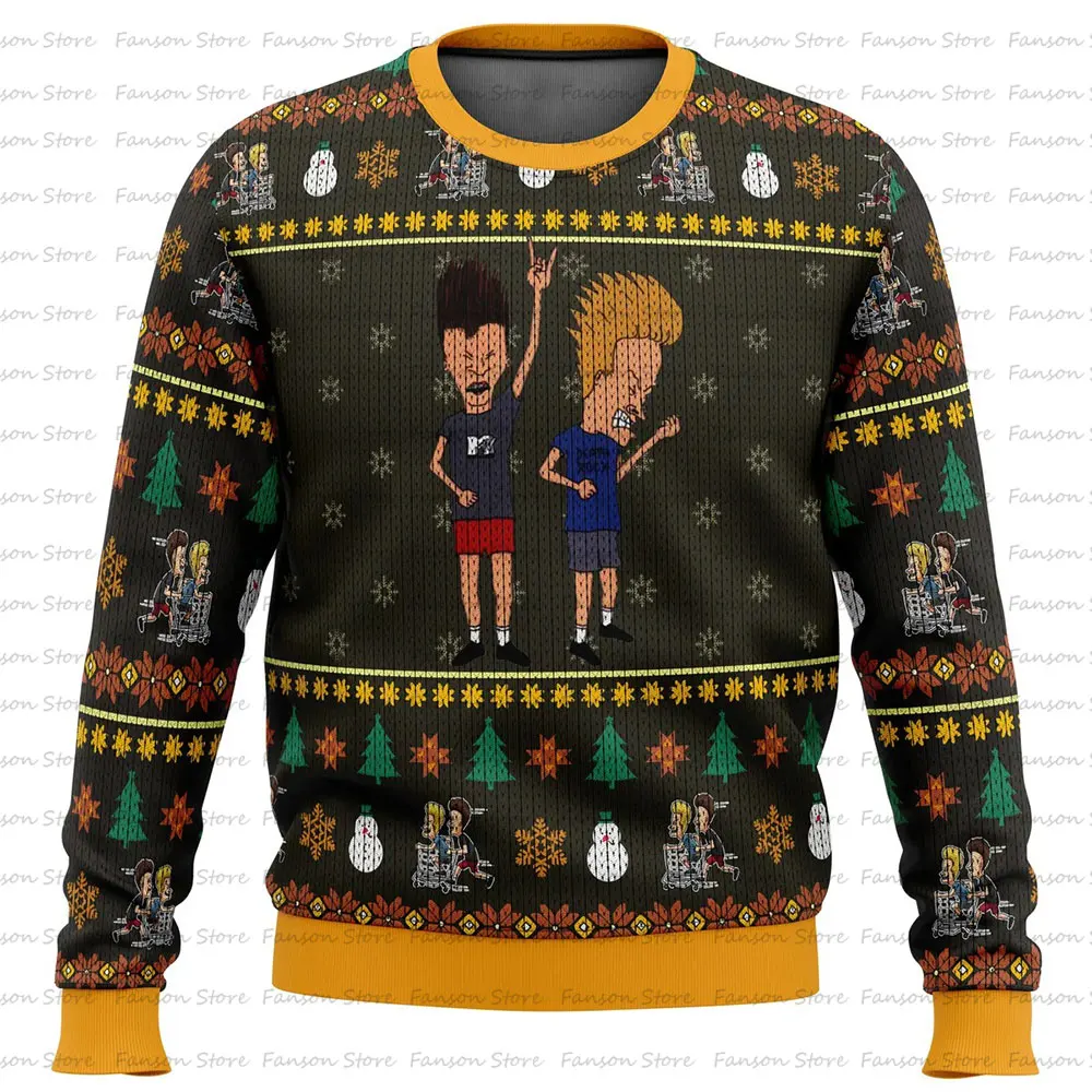 

Beavis And Butthead Rock On Ugly Christmas Sweater Cartoon Anime Women Men Pullover Tops New Fashion Couple Hoodie Sweatshirt