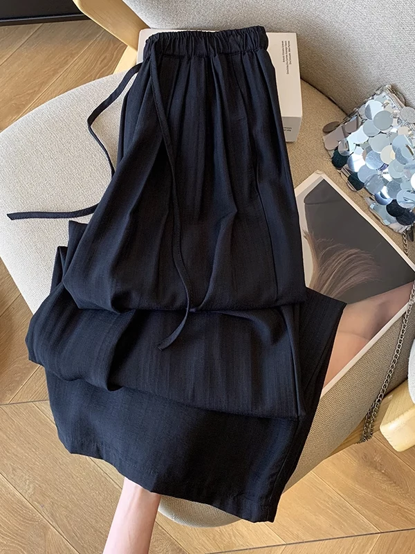 

Qui Dry Ice Silk Wide Leg Pants Men Women Summer Thin Hanging Sensation Casual Straight Tube Floor-Length Pants Loose Fit