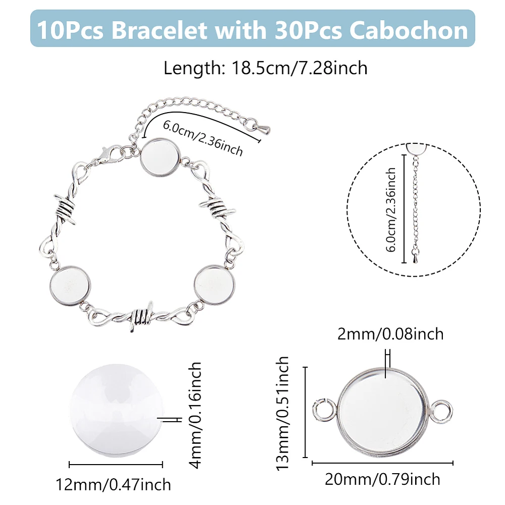 10Sets Bracelet Bezel Settings DIY Blank Bracelet Making Kit 12mm Stainless Steel Tray Bracelet Blanks Base Bangle Cabochon