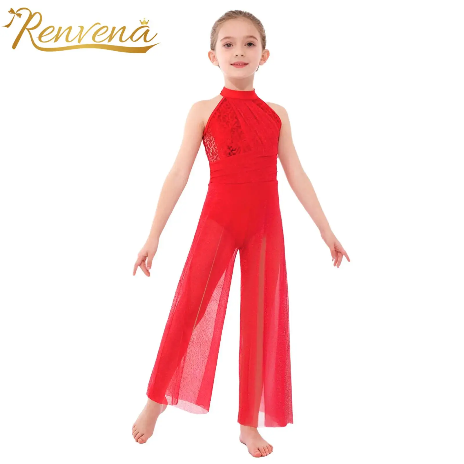 Mono elegante para niñas, pantalones de pierna ancha divididos de malla, traje de baile lírico para adolescentes, Ropa de baile moderna de Ballet