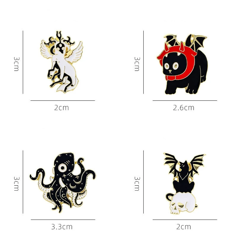 Dark Style Halloween Enamel Brooch Creative Animal Octopus Devil Cat Gift Lapel Pin Badge Backpack Clothing Hat Accessories