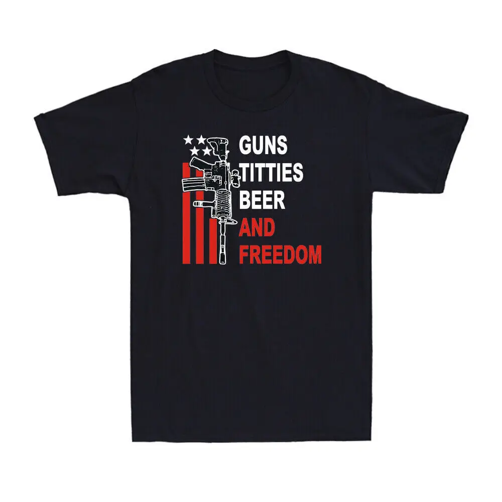 Guns Titties Beer And Freedom Shirt Guns Drinking USA Flag Vintage Men's T-Shirt