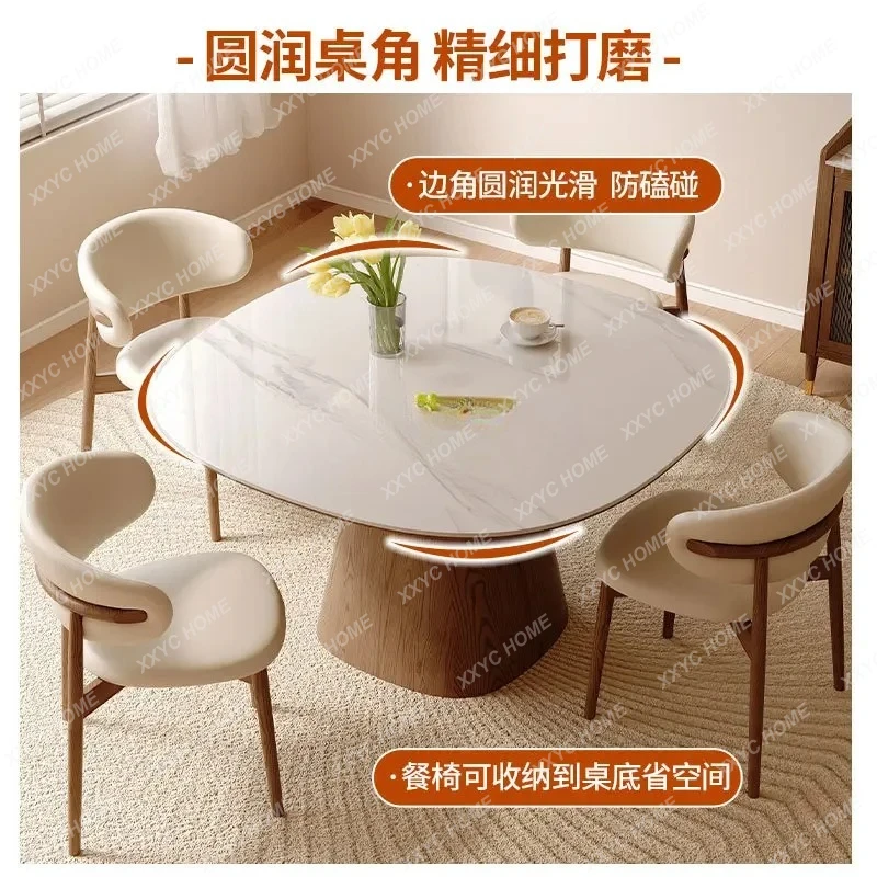 Imported ash wood round solid wood rock slab dining table oval