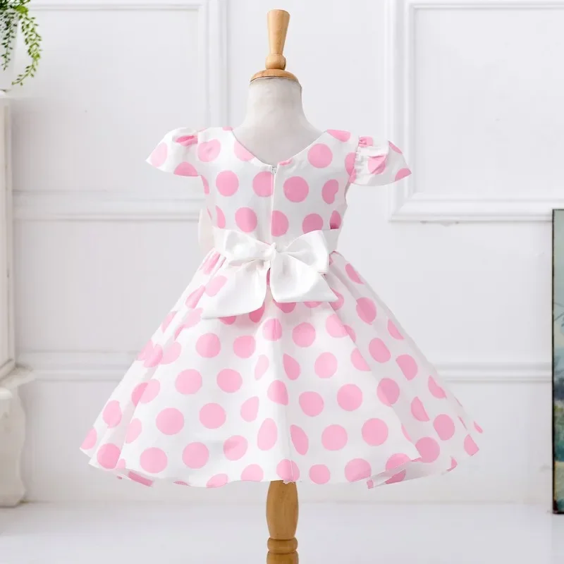 Baby Girl Short Sleeve Bow Princess Dress for Girl Polka Dot Big Bow Party Wedding Dresses Kids Clothes Children Costumes