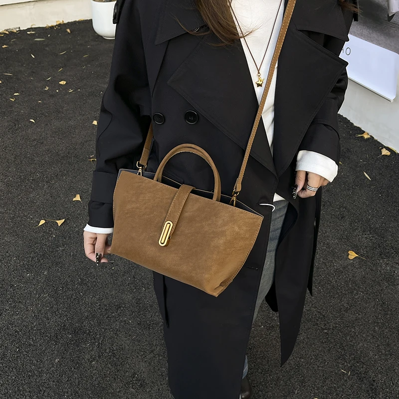 

Retro Solid Color Cross Body Bag Sets For Women Soft PU Leather 2-IN-1 Mini Shoulder Tote Bags 2026 Spring Latest Handbags