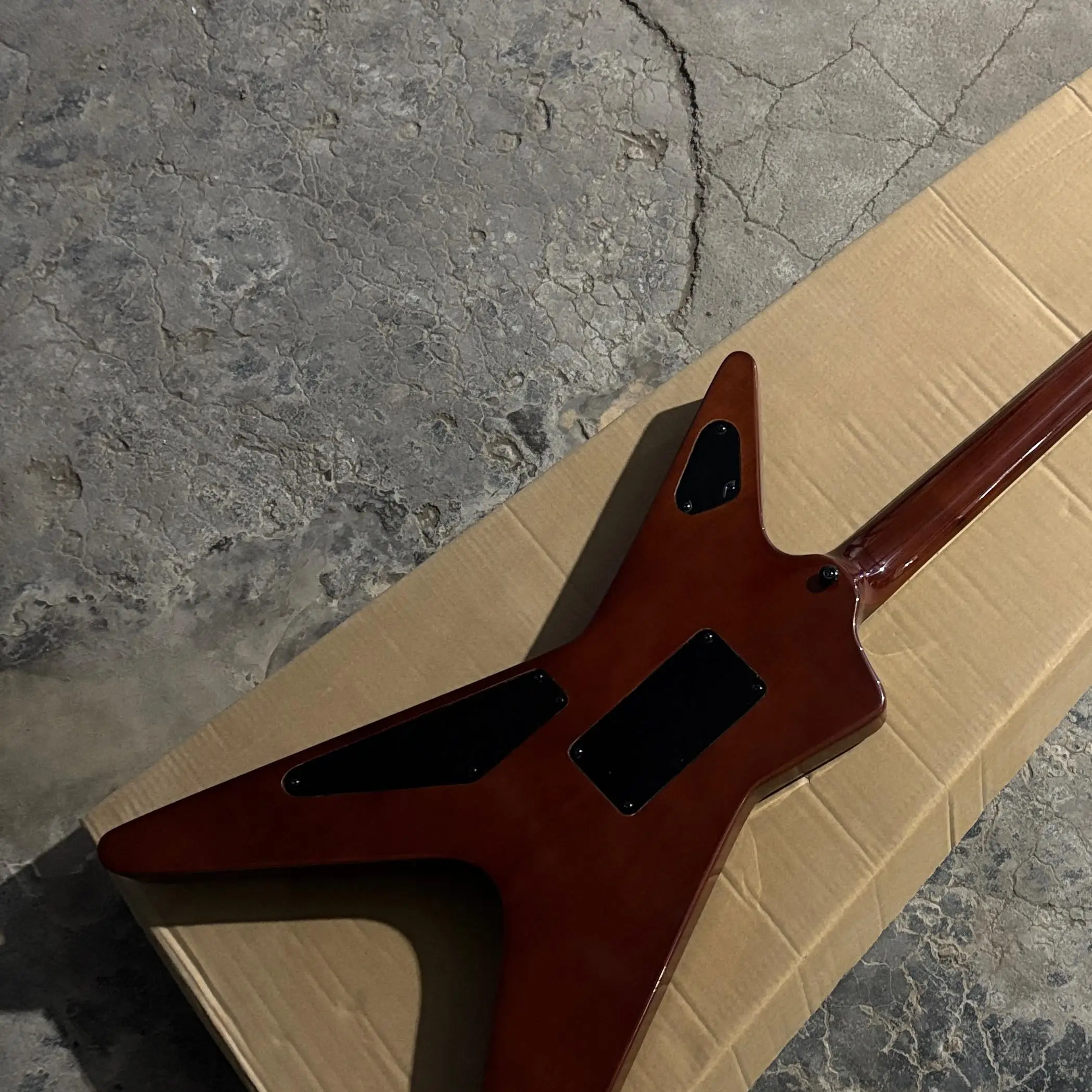 X Shape Electric Guitar, Tiger Flame Maple Top, Sunset Burst, HH High-Output Pickups, Double Locking Tremolo