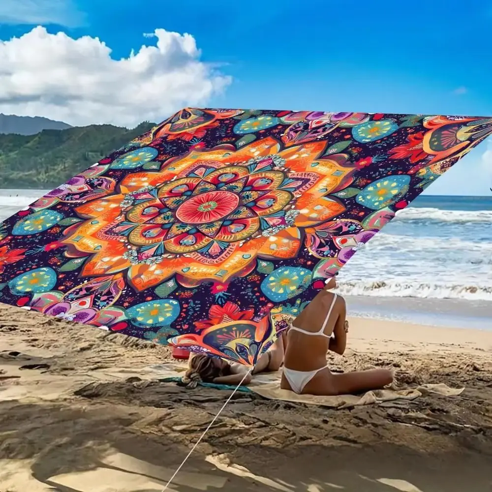 Rectangular Shape Sunshade Sail Bohemian Print Waterproof Fabric Patio Canopy Flower Print UV Block Shade Backyard Use