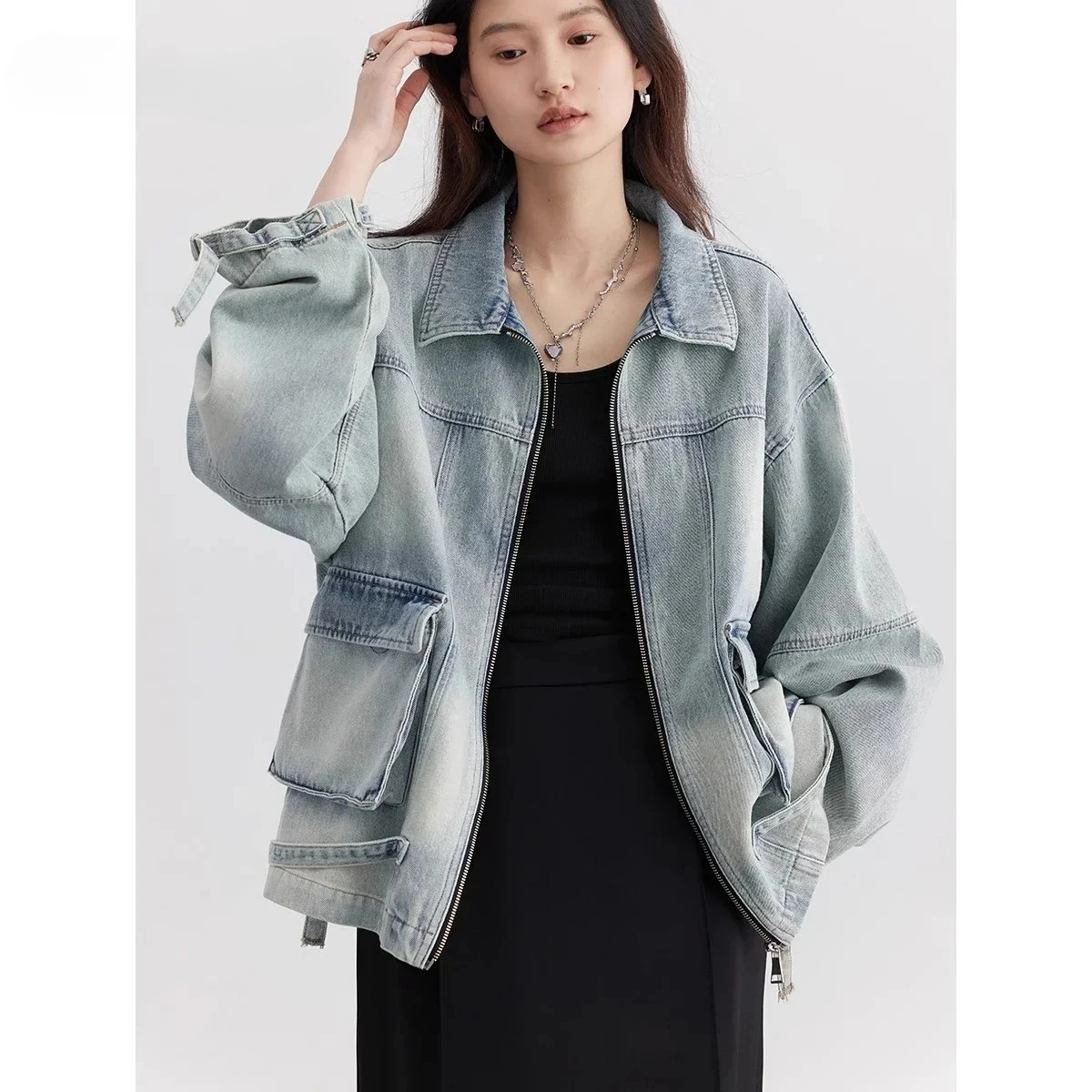 

Осенняя новая женская куртка, свободная повседневная синяя хлопковая джинсовая куртка, верхняя одежда, женское пальто, ковбойское пальто