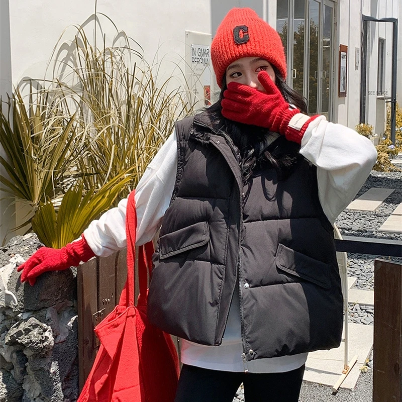 Femmes ample court vers le bas coton rembourré gilet vestes 2025 mode nouveau automne hiver gilet pain vêtements sans manches vêtements d'extérieur