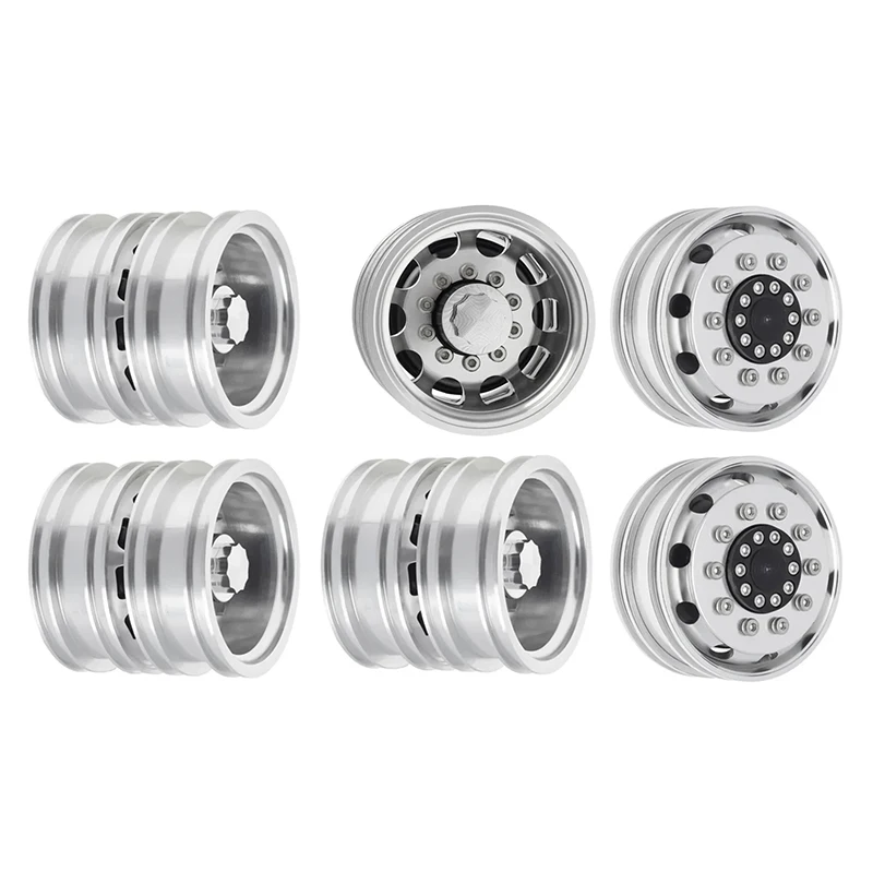 

6PCS Tamiya Wheel Tire Complete Set Metal Front and Rear Wheel Hub for 1/14 RC Trailer Tractor Truck Car Upgrade Parts