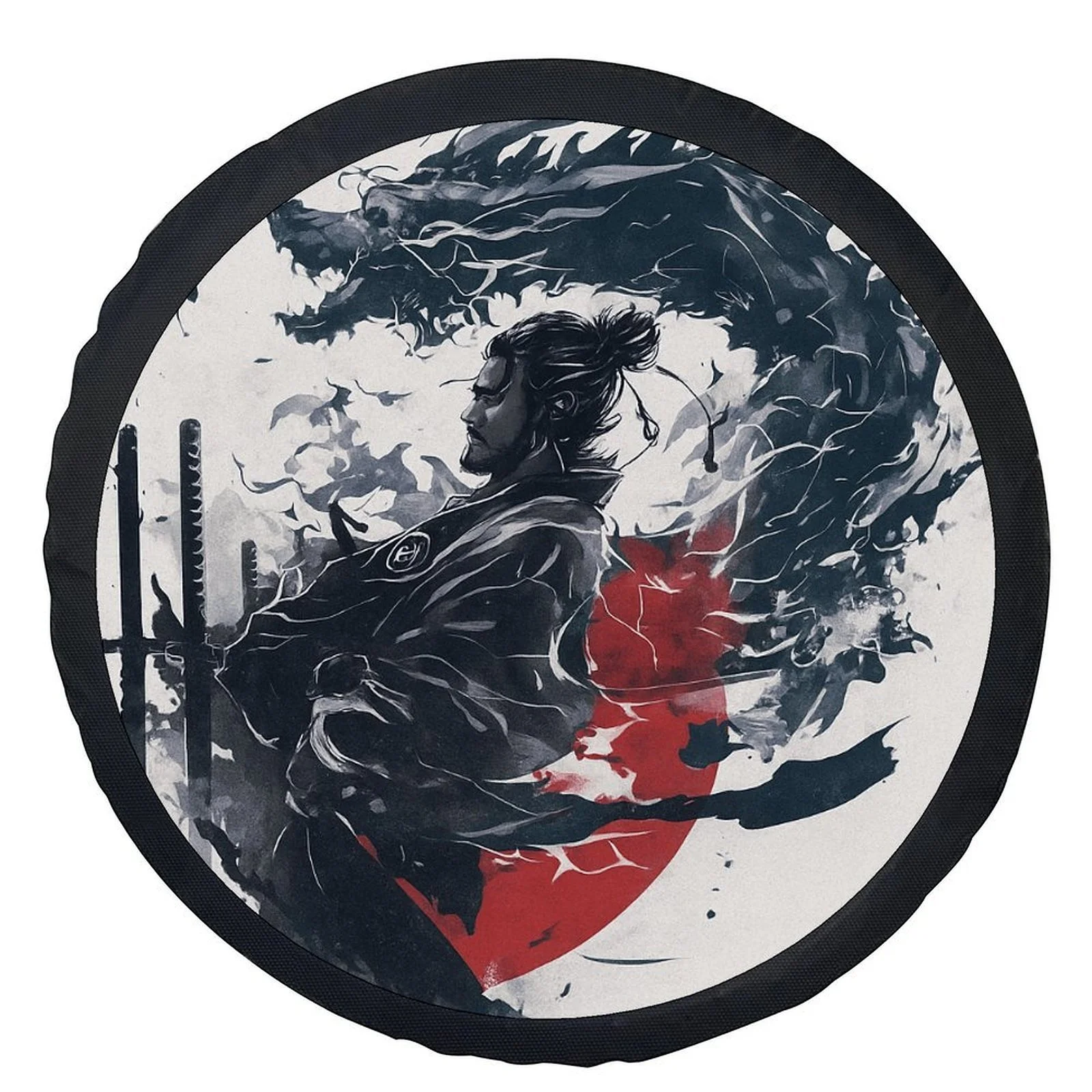 1pc Samurai Dragon & Katana Wheel Cover - Fit Car Tire With Black/Red/White/Blue/Gray Calligraphy Design, Heavy-Duty Wheel Rim F