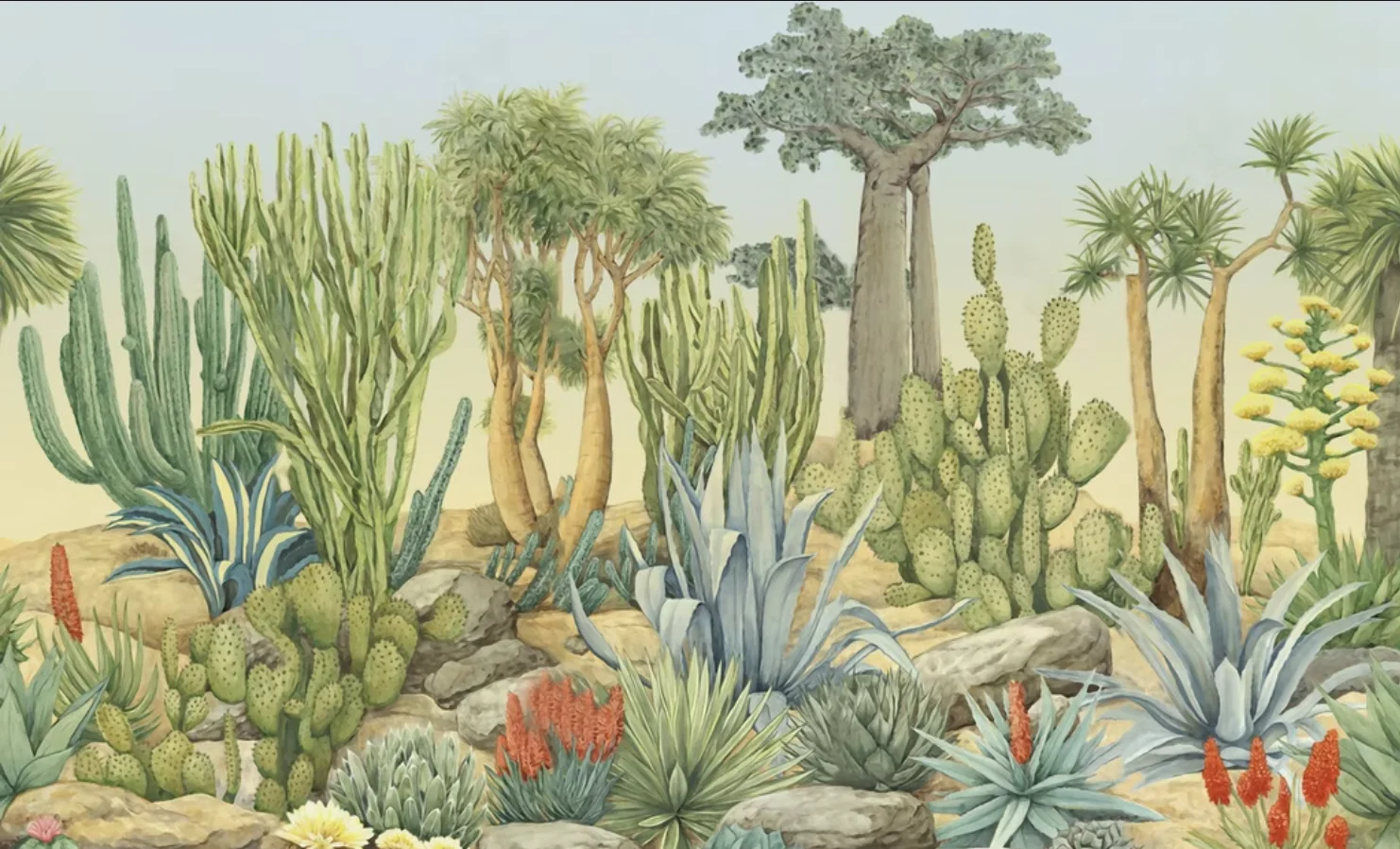 

Customized Wallpaper Cactus Tropical Plants 3D Wallpaper Children's Room Background Wallpaper Desert Plants Flowers 3d murals