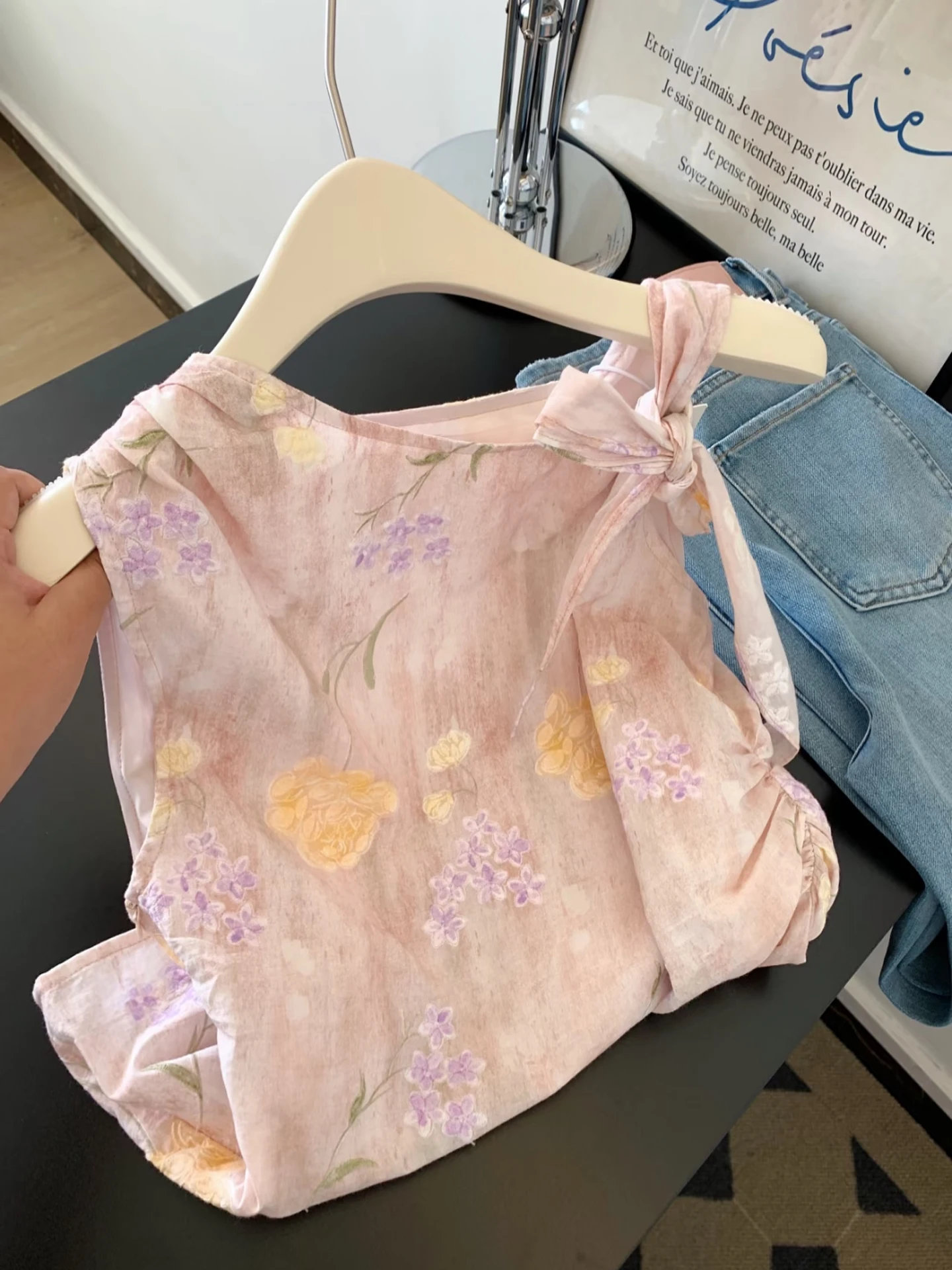 

Летняя тонкая шелковая блузка с цветочным принтом и завязками на талии, приталенная, высокого качества, от Guangzhou Thirteenth Fac