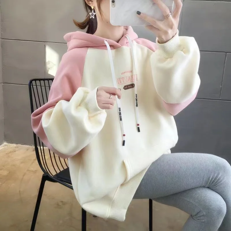 Women's Long-Sleeved Fleece Hoodies, Loose Pullovers, Female Tops, Oversize Sweater, Shirts, Jumper, Clothing, Winter, 150kg