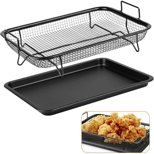 

Air Fryer for Oven, Stainless Steel Chip Basket & Tray Set, Non Stick Healthy Cooking Plate - 33x25cm Sushi rice cooking net