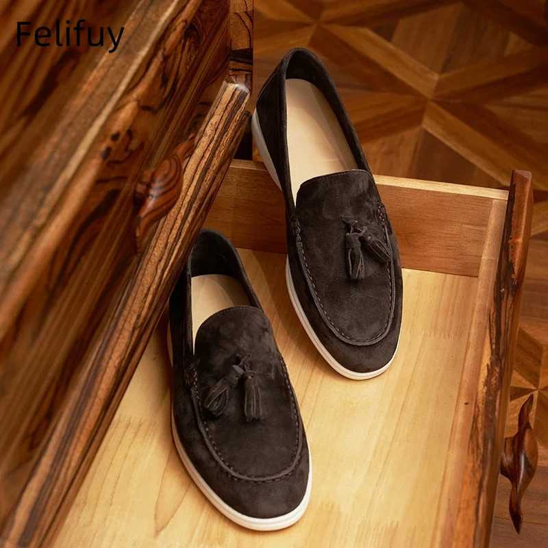

New Men's Classic Flat Tassel Loafers Genuine Leather Material Comfortable, Light and Soft daily Casual Shoes Autumn Flat Shoes