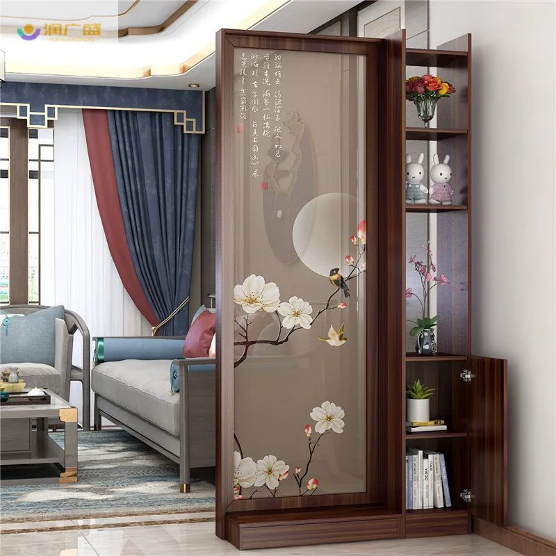 New Chinese-style entryway cabinet with a screen facing the living room is decorated with solid wood for privacy, creating